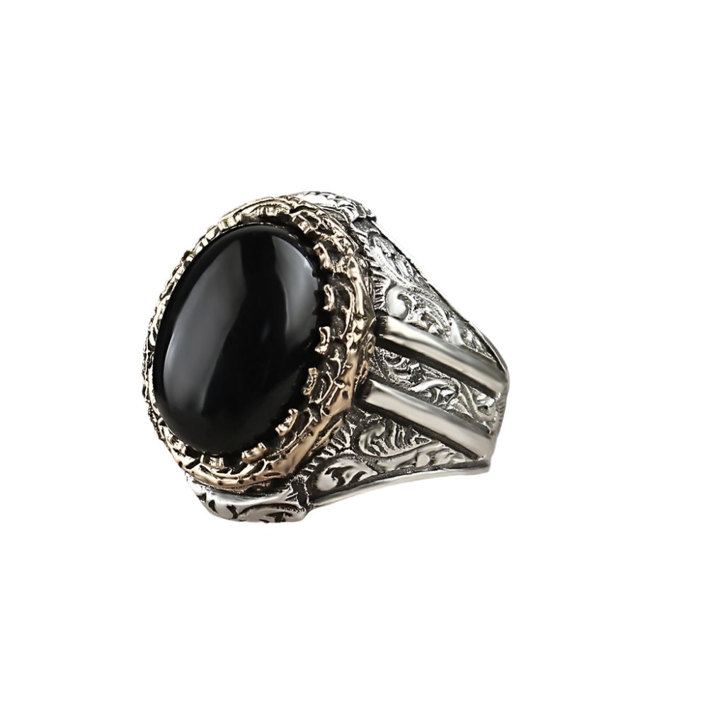 Tesbihevim | Men's Silver Ring with Onyx Stone Master Craftmanship