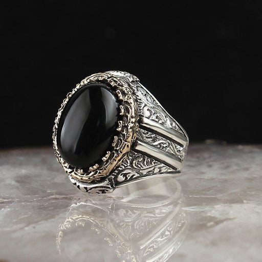 Tesbihevim | Men's Silver Ring with Onyx Stone Master Craftmanship