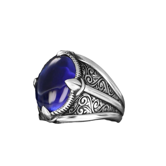 Tesbihevim | Men's Silver Ring with Parliament Blue Stones