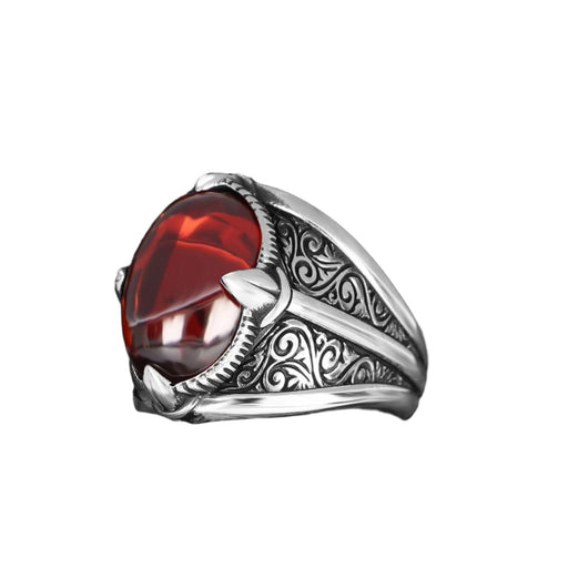 Tesbihevim | Men's Silver Ring with Red Agate Stone