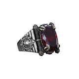 Tesbihevim | Men's Silver Ring with Red Zircon Stone