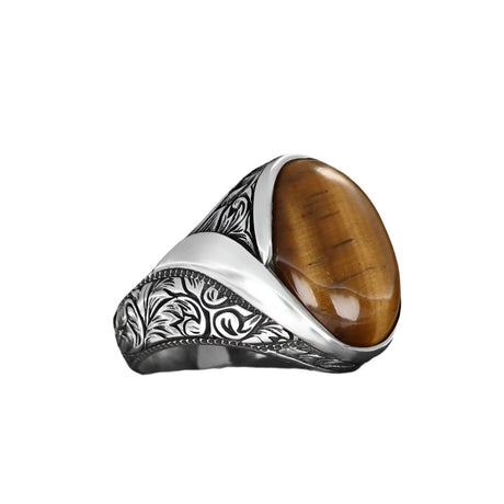 Tesbihevim | Men's Silver Ring with Tiger's Eye Stone