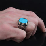 Tesbihevim | Men's Silver Ring with Turquoise Stone