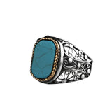 Tesbihevim | Men's Silver Ring with Turquoise Stone