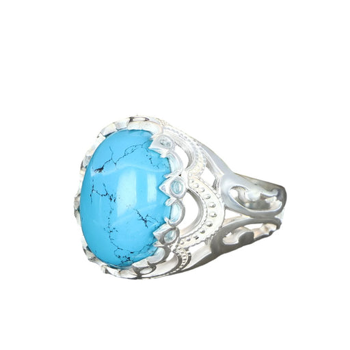 Tesbihevim | Men's Silver Ring with Turquoise Stone