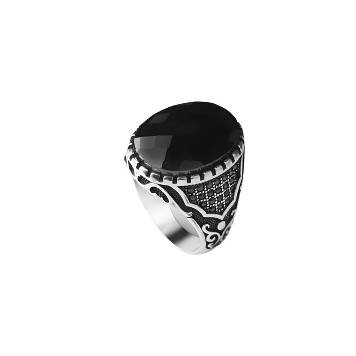 Tesbihevim | Men's Silver Ring with Zircon Stone