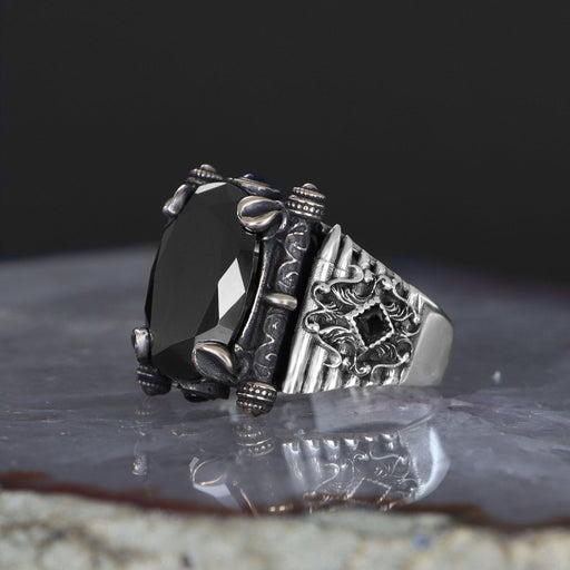 Tesbihevim | Men's Silver Ring with Zircon Stone