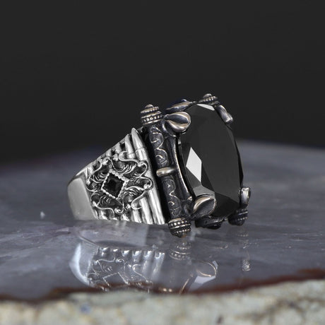 Tesbihevim | Men's Silver Ring with Zircon Stone