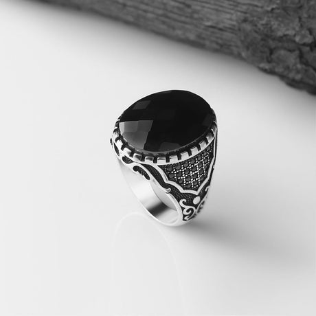 Tesbihevim | Men's Silver Ring with Zircon Stone