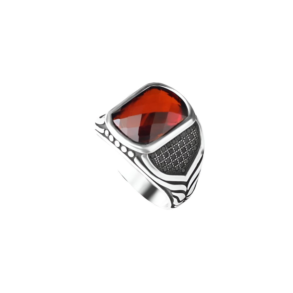 Tesbihevim | Men's Silver Ring with Zircon Stone