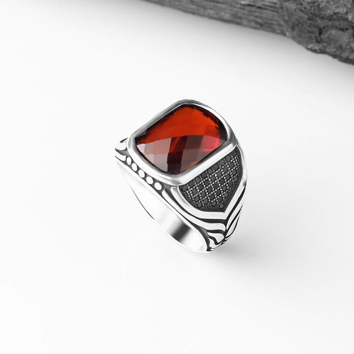 Tesbihevim | Men's Silver Ring with Zircon Stone