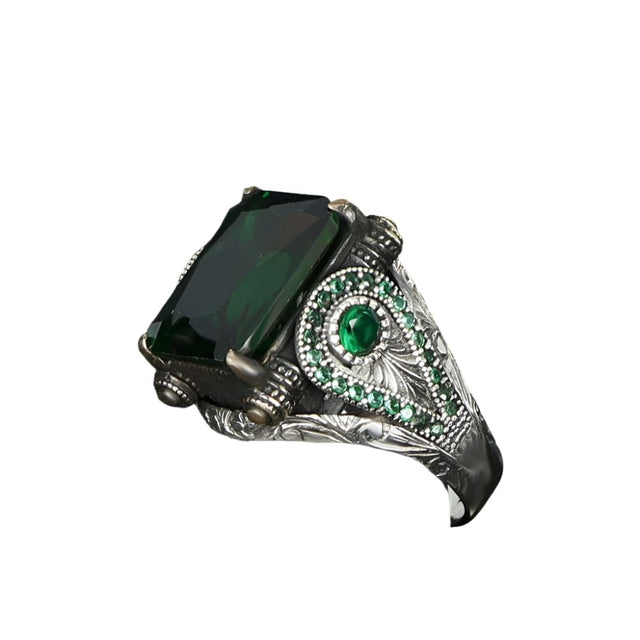 Tesbihevim | Men's Silver Ring with Zircon Stone