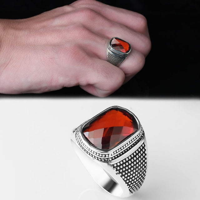 Tesbihevim | Men's Silver Ring with Zircon Stone