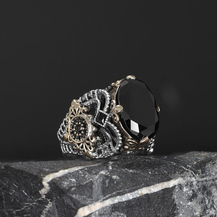 Tesbihevim | Men's Silver Ring with Zircon Stone