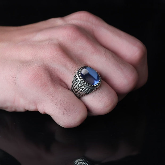 Tesbihevim | Men's Silver Ring with Zircon Stone