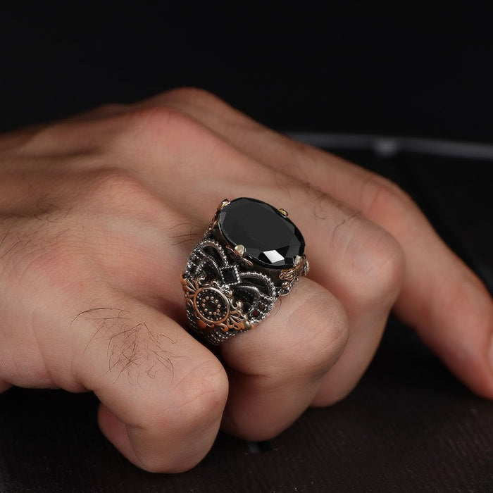 Tesbihevim | Men's Silver Ring with Zircon Stone