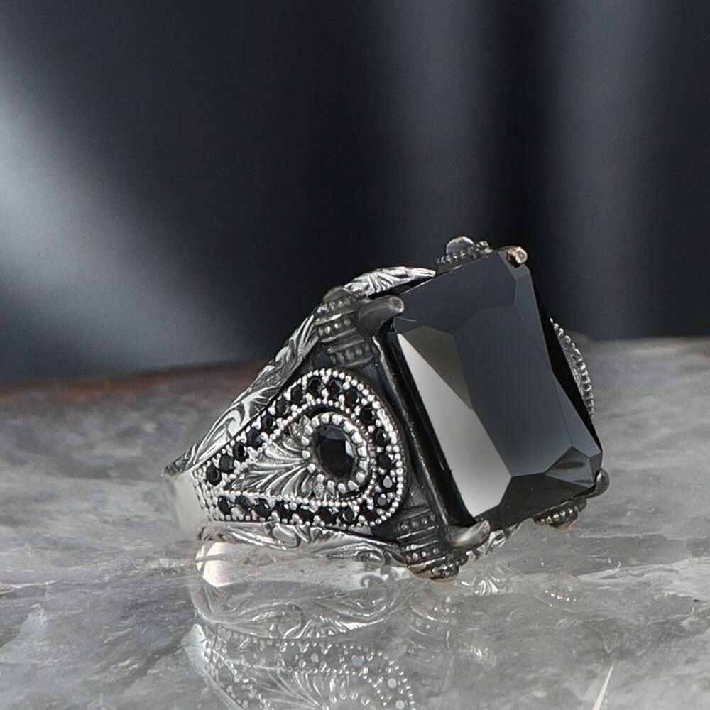 Tesbihevim | Men's Silver Ring with Zircon Stone