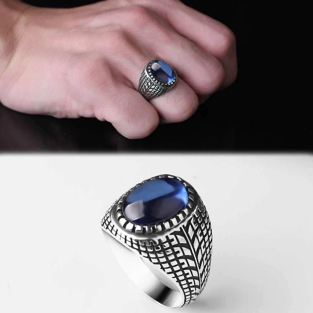 Tesbihevim | Men's Silver Ring with Zircon Stone