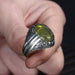 Tesbihevim | Patterned Model Peridot Stone Silver Ring for Men