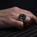 Tesbihevim | Patterned Model Peridot Stone Silver Ring for Men