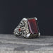 Tesbihevim | Patterned Model Red Agate Stone Silver Ring for Men