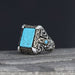 Tesbihevim | Patterned Model Turquoise Stone Silver Ring for Men