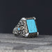 Tesbihevim | Patterned Model Turquoise Stone Silver Ring for Men