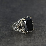 Tesbihevim | Silver Ring for Men with Chain Series Zircon Stone