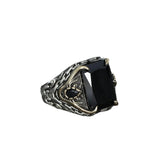 Tesbihevim | Silver Ring for Men with Chain Series Zircon Stone