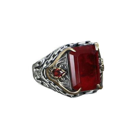 Tesbihevim | Silver Ring for Men with Chain Series Zircon Stone