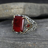 Tesbihevim | Silver Ring for Men with Chain Series Zircon Stone