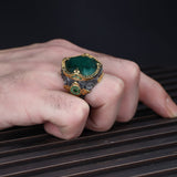 Tesbihevim | Silver Ring for Men with Emerald Stone - TryAladdin