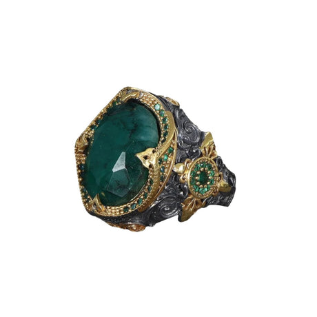 Tesbihevim | Silver Ring for Men with Emerald Stone