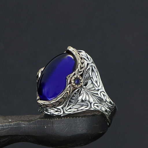 Tesbihevim | Silver Ring for Men with Parliament Blue Zircon Stone