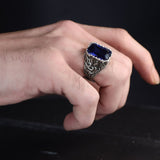 Tesbihevim | Silver Ring for Men with Parliament Blue Zircon Stone