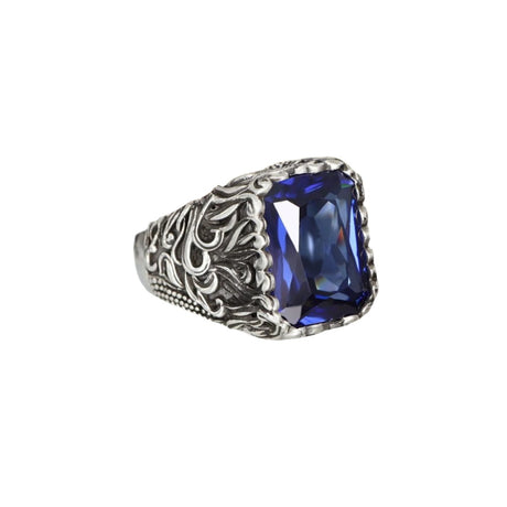 Tesbihevim | Silver Ring for Men with Parliament Blue Zircon Stone