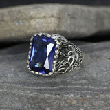 Tesbihevim | Silver Ring for Men with Parliament Blue Zircon Stone