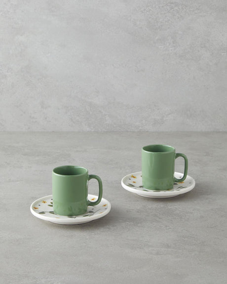 Premium Bone Porcelain Coffee Cup Set - 4 Piece Green
