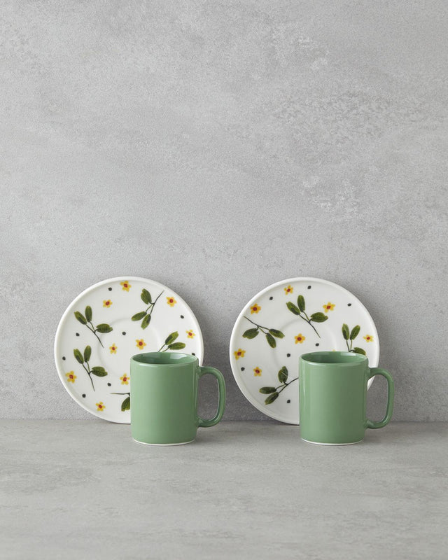 Premium Bone Porcelain Coffee Cup Set - 4 Piece Green