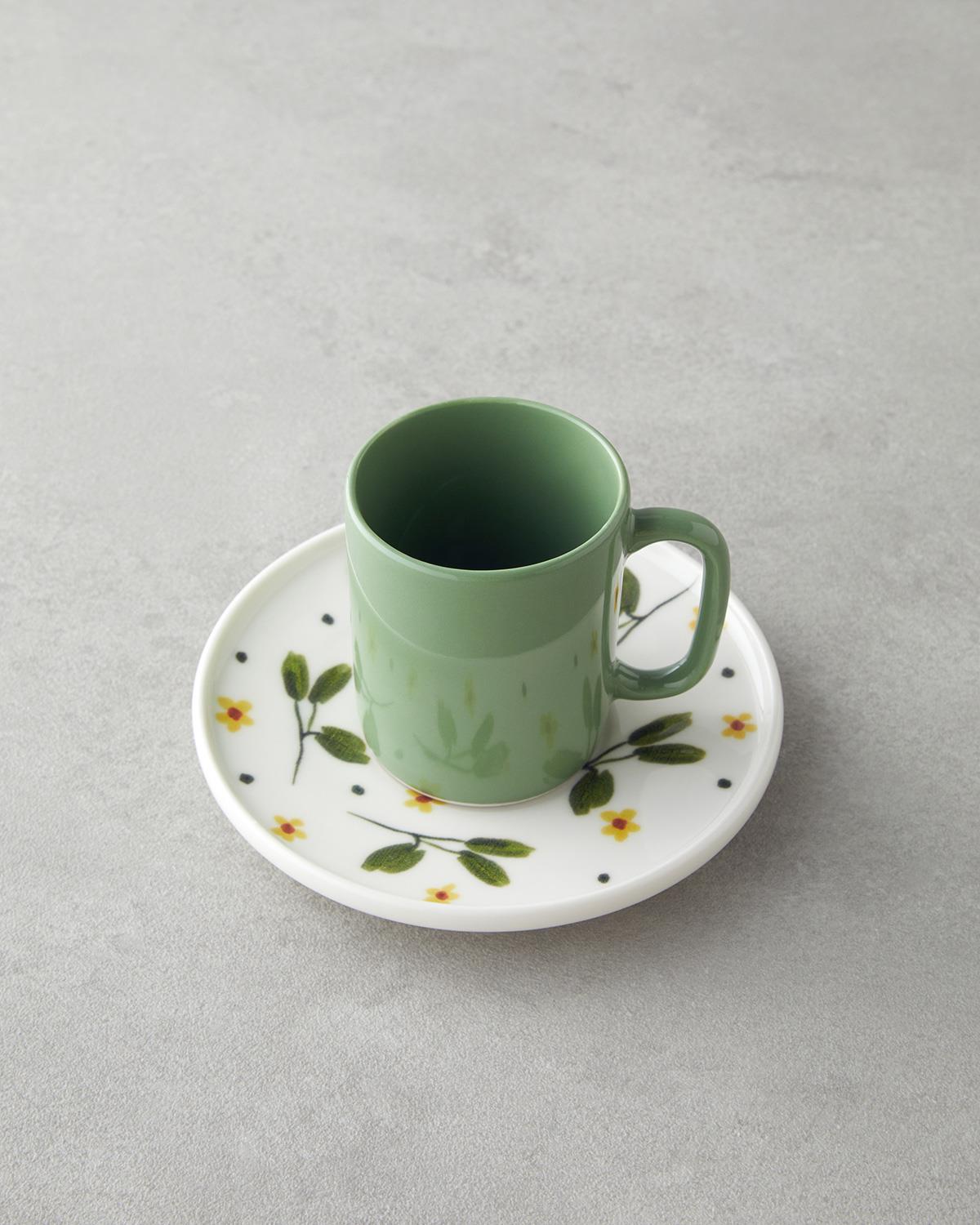 Premium Bone Porcelain Coffee Cup Set   4 Piece Green