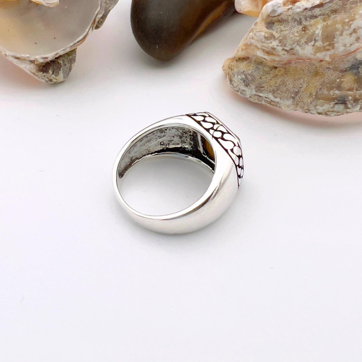 Tiger's Eye Squared Stone Ring Men