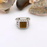 Tiger's Eye Squared Stone Ring Men