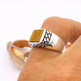 Tiger's Eye Squared Stone Ring Men