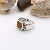 Tiger's Eye Squared Stone Ring Men