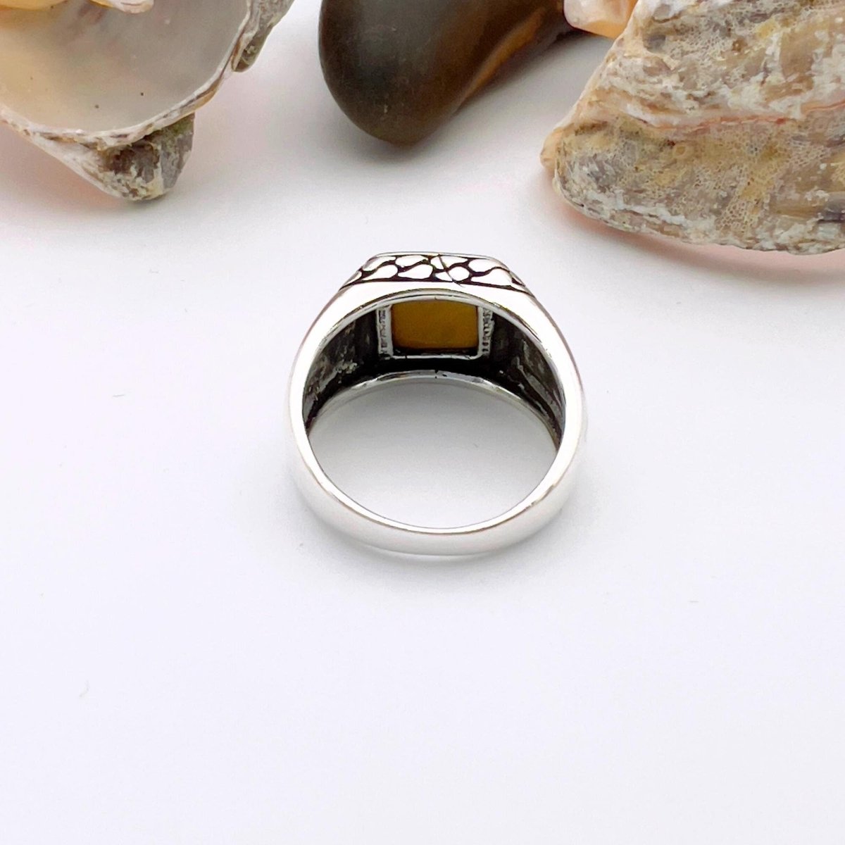 Tiger's Eye Squared Stone Ring Men