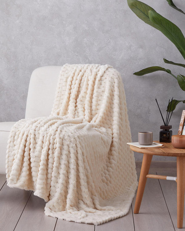 Professional-Wellsoft-Jacquard-Throw-Blanket-Cream