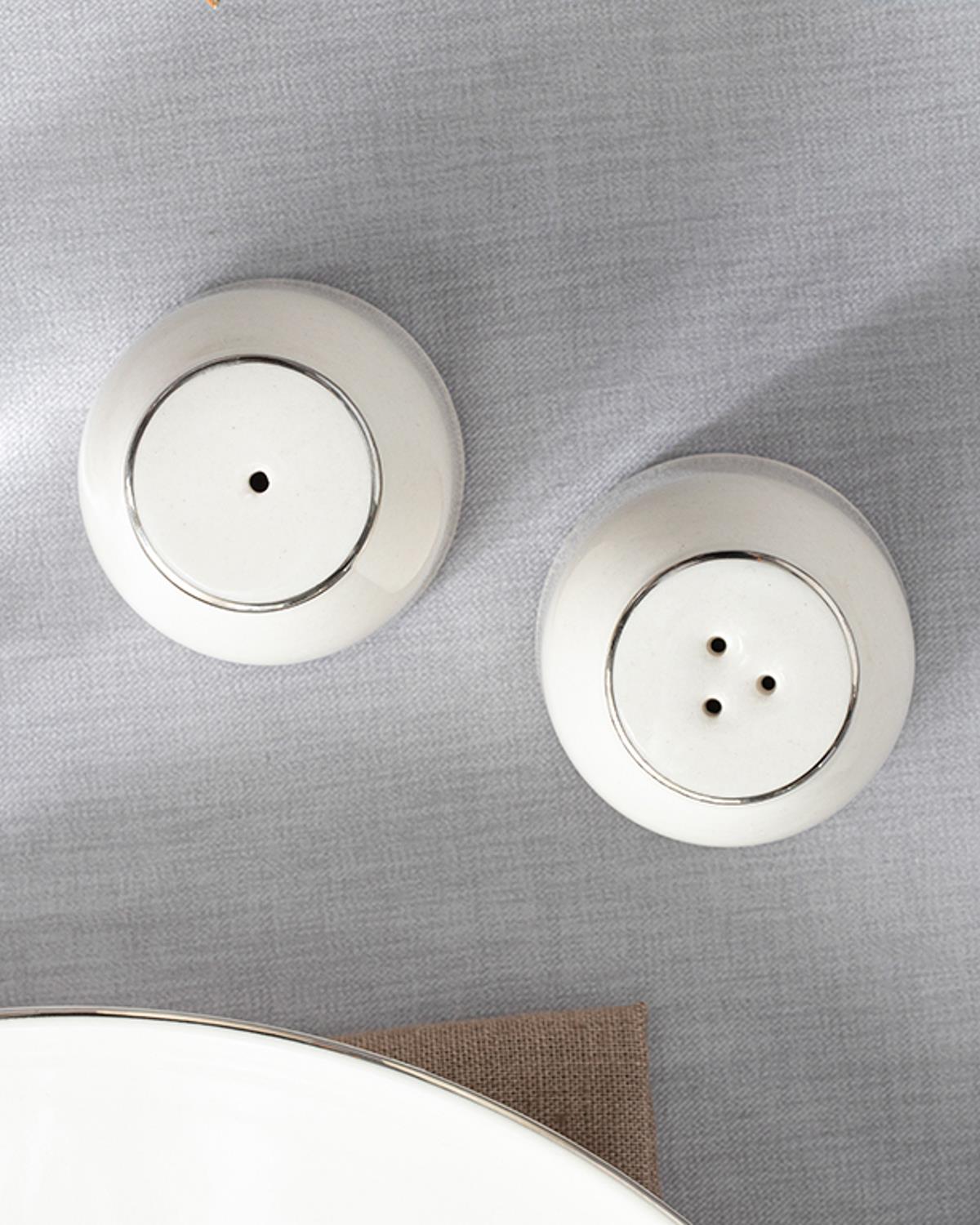 Premium Porcelain Salt Pepper Shaker Set   Silver Finish