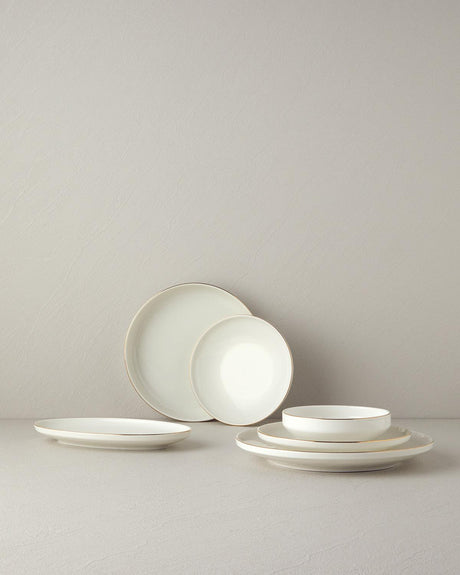 Premium Gold Accent Porcelain Dinnerware Set - 27 Piece 6 Person