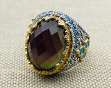 Tourmaline Stone Men's Silver Ring Ring