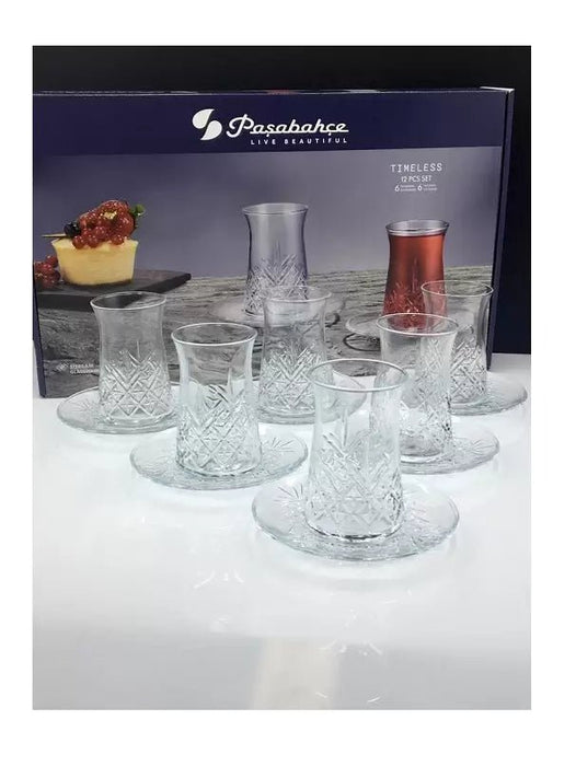 Traditional Turkish Tea Set - Pasabahce Timeless 12 Pieces Glass for 6 Persons